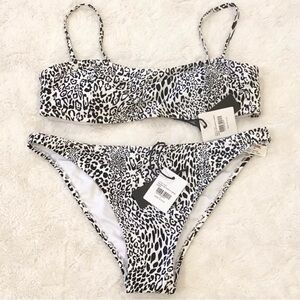 Kendall & Kylie NWT Bikini Animal Print Bandeau All-Time High Waist Swimsuit Lg